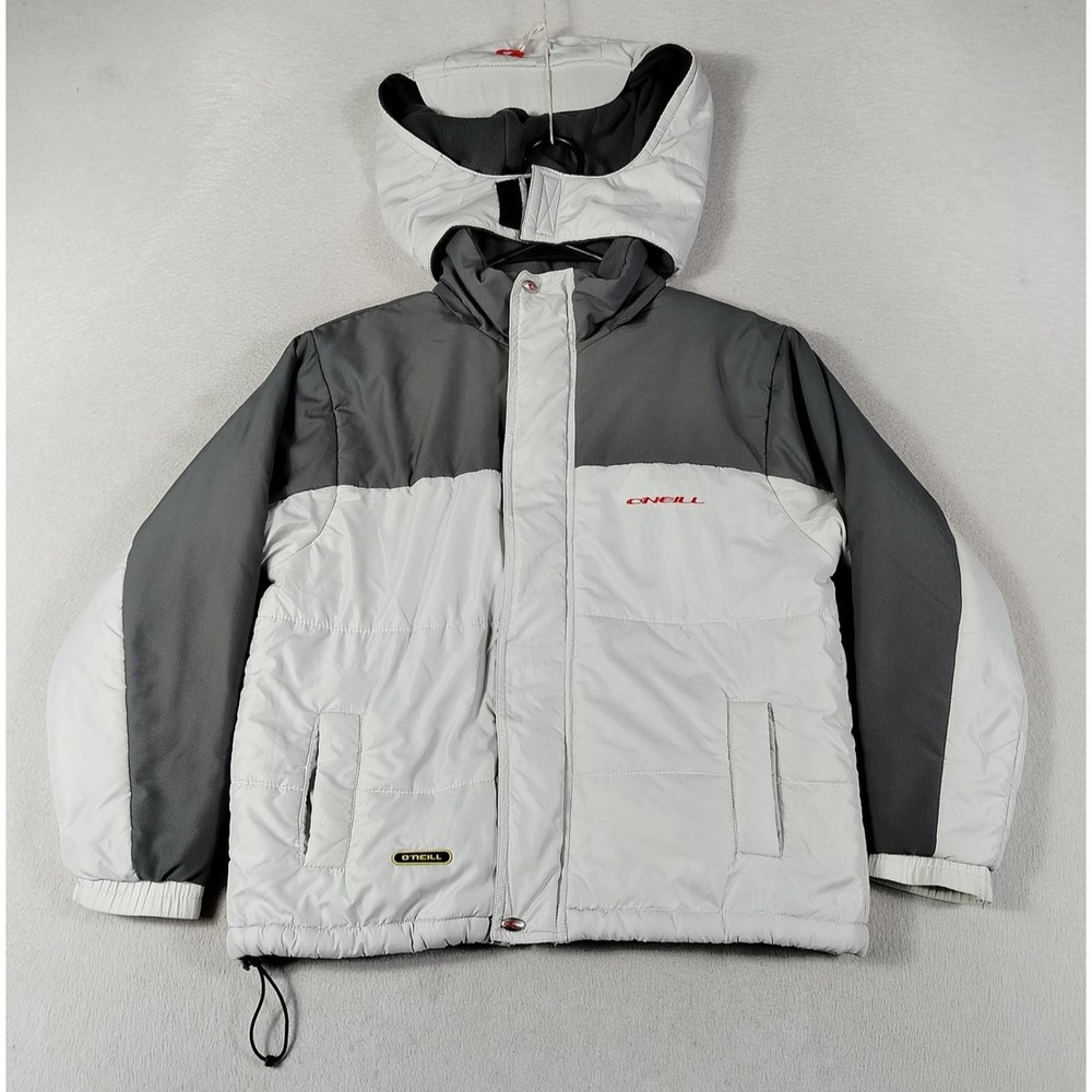 O'Neill Ski Jacket Youth Small White Gray Hooded Fleece Lined Winter Snow